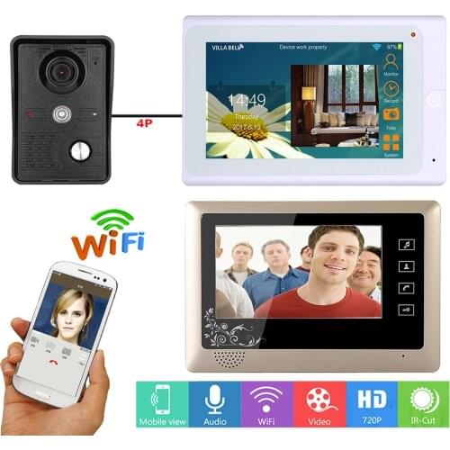 720P 7" TFT 2 Monitors Wired /Wireless Wifi Video Door Phone Doorbell Intercom System with IR-CUT HD 1000TVL Wired Camera