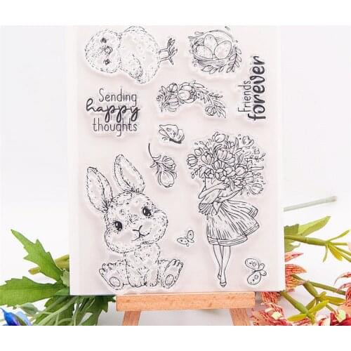 10.5x14.5cm Lovely rabbit Transparent Seal Clear Stamps Cutting Dies Roller Stamps DIY Scrapbook Album / Card Production