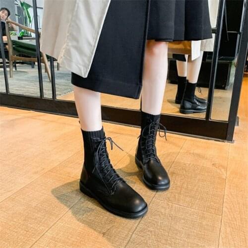 PXELENA 2020 New Fashion Casual Comfort Riding Ankle Boots Chunky Mid Heels Round Toe Kitten Heels Knitting Stretch Short Boots