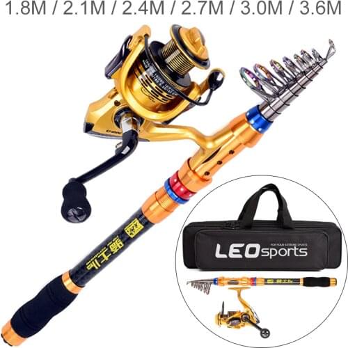 Fishing Rod Combo 2.1m 2.4m 2.7m 3.0m 3.6m Carbon Fiber Fishing Rod Reel Combo Full Kits 4000 Series Spinning Reel Fishing Bag