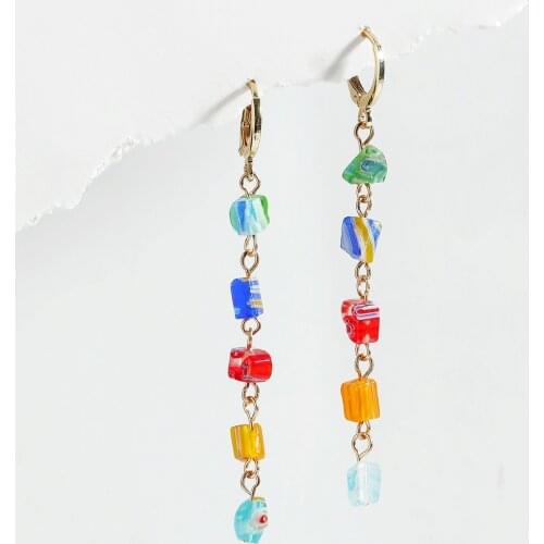 LUNA CHIAO Mix Color Glass Glaze Beaded Chain Link Drop Earring - Long Dangle Earrings for Women