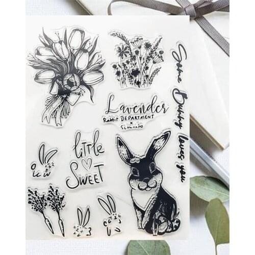 Silicone Seal Retro Stamp DIY Scrapbooking Album Crafts Embossing Hand Account Decorative Rubber Transparent Seal Rabbit Bouquet
