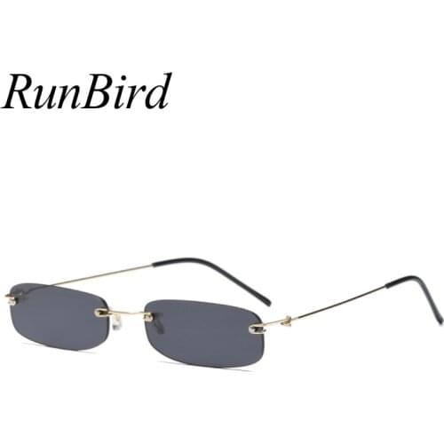 RunBird Narrow Sunglasses Men Rimless Summer 2018 Red Blue Black Rectangular Sun Glasses for Women Small Face Hot Selling 1534R