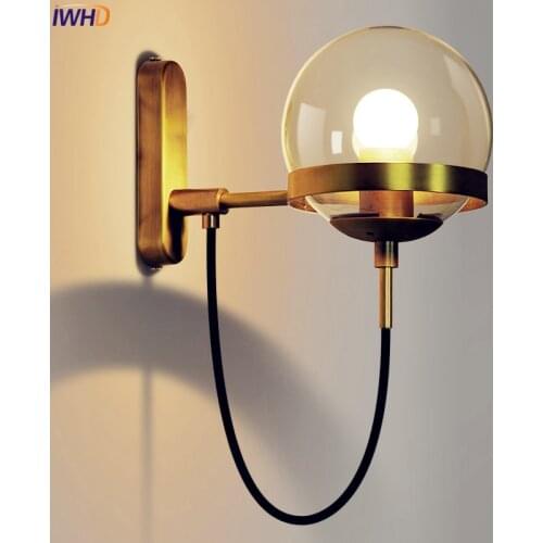 Nordic Modern LED Wall Lamp Bathroom Bedroom Copper Glass Ball Vintage Wall Lights Wandlamp Sconces Arandela LED Stair Light