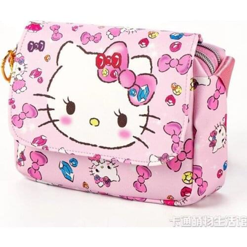 Sanrio Hello Kitty Pu Messenger Bag girl 2021 Double Zipper Waterproof Mobile Phone Bag Key Storage Bag Shoulder Messenger Bag
