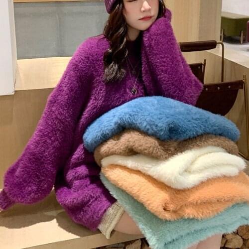 Mink Cashmere Knitted Sweater Women O-Neck Long Sleeve Loose Casual Autumn Winter Jumpers Pullovers Woollen Soft Vintage X731