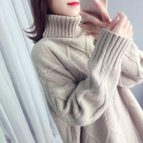 Sweater Women Turtleneck Pullovers Top Solid Korean Lady Jumper Oversized Winter Wool Knit Christmas Casual Sweaters