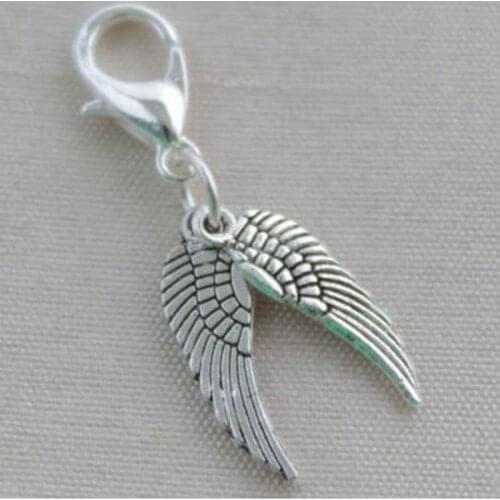 Vintage Bronze Double Guardian Angels Wings Clip On Charms Pendants For Jewelry Making Findings Bracelets Gift 10PCS