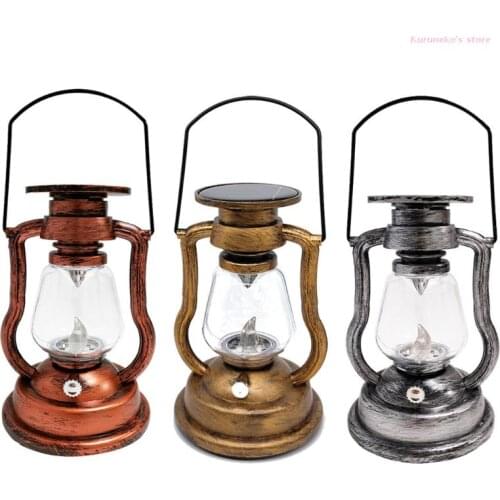 Neko Vintage Hurricane Lantern Solar Powered Hanging Candle Light Rainproof Retro Antique LED Oil Lamp for Garden Tree Table