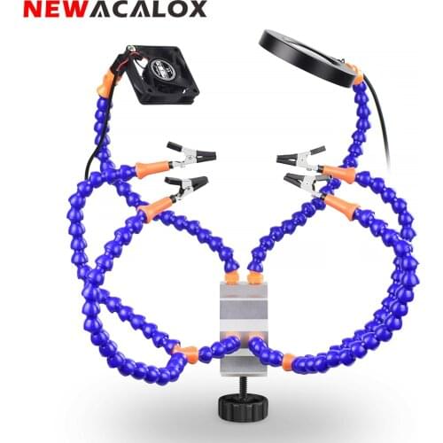 NEWACALOX Soldering Helping Hands USB Welding Smoke Exhaust Fan LED Light 3X Magnifying Glass Table Clip Soldering Holder