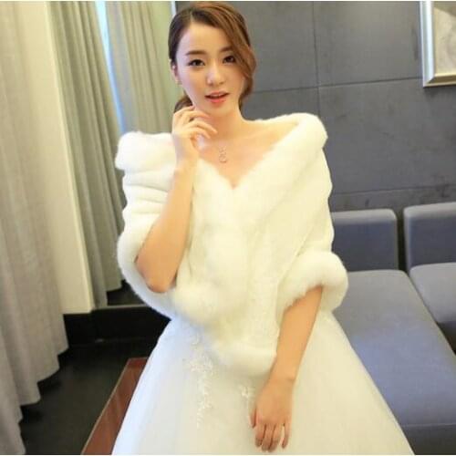 Women’s Faux Fur Shawl Cape Winter White Ivory Warm Wedding Bridal Shrug Wrap Scarf Stole