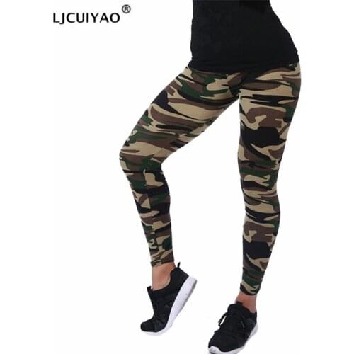 LJCUIYAO Camouflage Print Leggings Womens For Leggins Graffiti Stretch Trouser High Waist Push Up Leggings Sport Fitness Pants