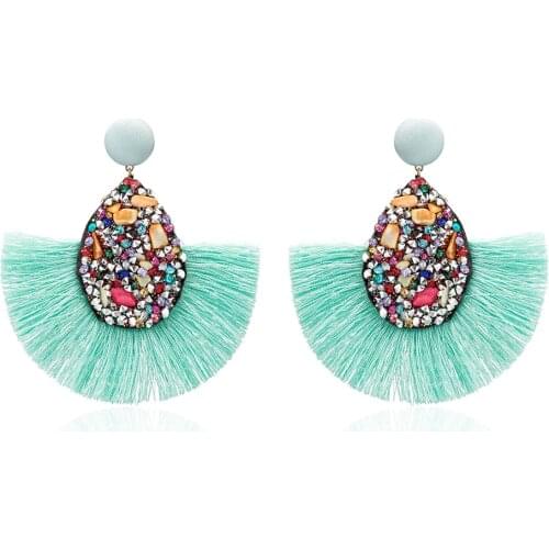 KMVEXO Colorful Crystal Boho Ethnic Large Tassel Fringe Earrings Handmade Stone Statement Earrings 2019 Party Drop Earrings Gift