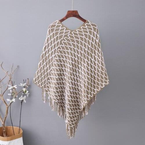 Autumn and winter clothing 2021 fashion new loose striped pullover sweater ladies mid-length bat sweater cloak shawl women