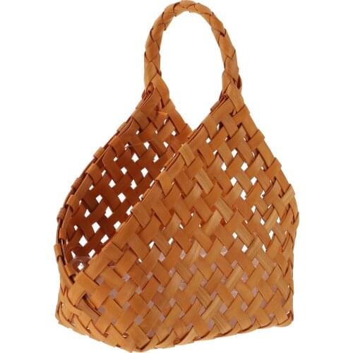 1pc Portable Woven Basket Wood Chip Storage Flower Basket Handheld Basket