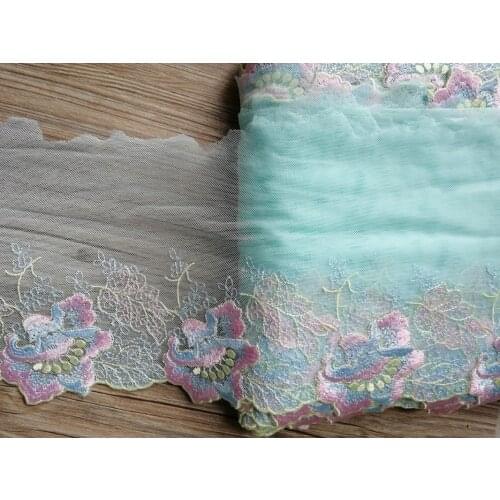 1Yard Flowers Embroidered Lace Trim Green Net Tulle Fabric For Lingerie Underwear Bra Dolls Dress Decor 20cm Width