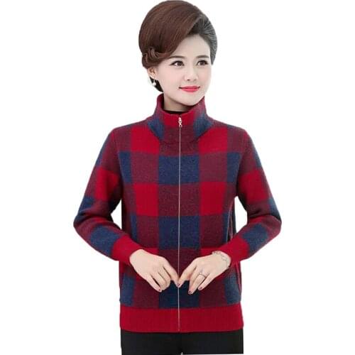2020 Spring Autumn Womens Coat Middle-aged And Elderly Mothers Casual Plaid Jacket Outerwear Thin Female Tops Plus Size 5XL
