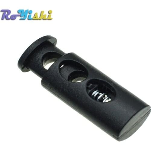25pcs/pack 2 Holes Cord Lock Stopper Cylinder Barrel Plastic Toggle Clip For Garment Accessories Black