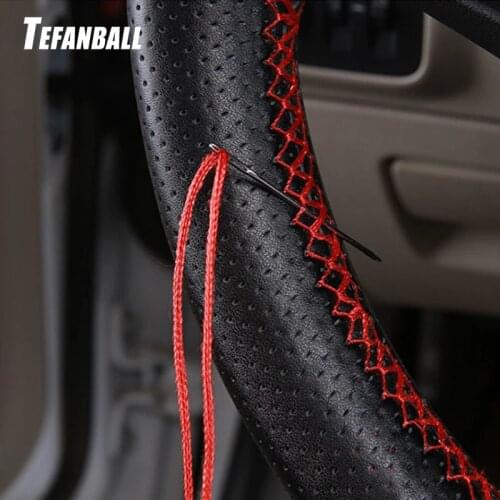 38cm DIY Genuine Leather Steering Wheel Cover Uiversal SUV Car Steering Wheel Wrap Braid on The Steering Wheel Auto Accessories