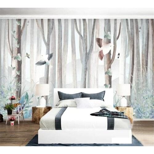 3D Wallpaper Modern Simple Forest Tree Birds Animal Murals Living Room Cartoon Bedroom Background Wall Painting Papel De Parede