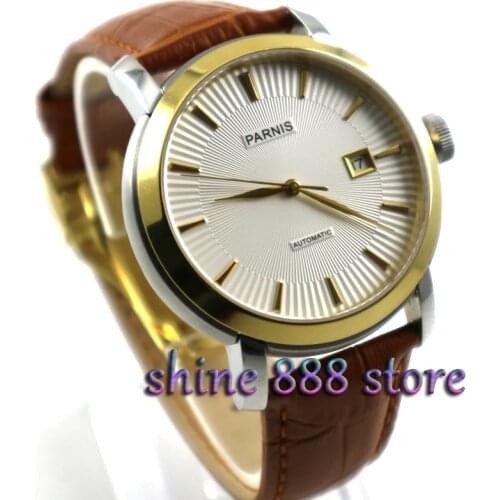 42mm Parnis Watches Sapphire Glass White Dial Stainless Steel Miyota Automatic Mens Watch Mechanical Wristwatch
