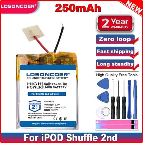 250mAh 616-0274 Battery for iPOD Shuffle 2nd Generation 2 Shuffle2 1GB G2 G3 3 MP3 MP4 616-0278 GPS JPR BT3030 AHB302323 302323