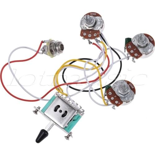 Electric Guitar Wiring Harness Prewired Kit 5 Way Toggle Switch 250K 2T1V Pots for Strat Parts