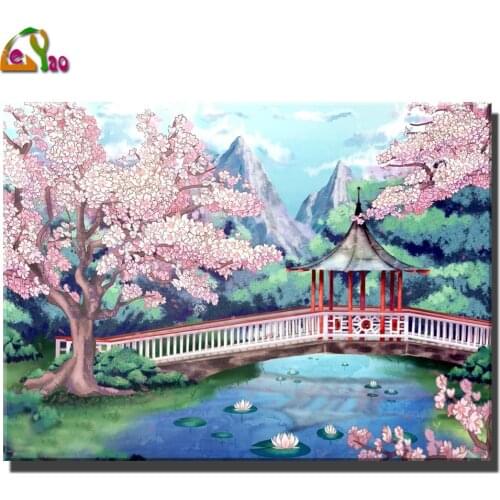 Diamond Painting Japan Mt Fuji full drill Cherry blossom Temple 5D DIY Mosaic Embroidery Kits Full Drill Home Decor Picture