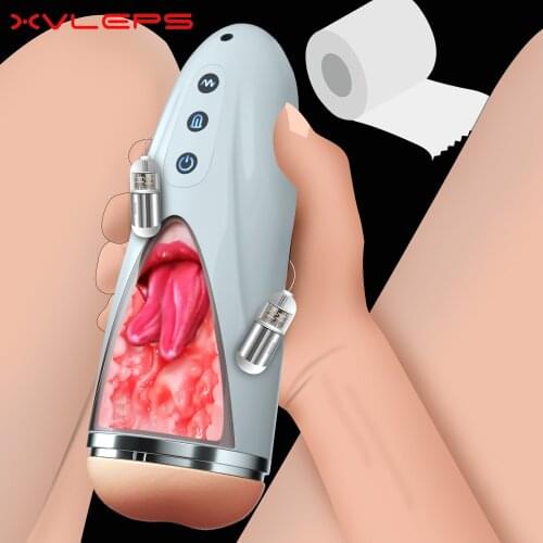Xvleps Automatic Oral Sex Toys For Men Penis Trainer Male Masturbator Delay Ejaculation Stimulate Glans Vibration Massager Pussy