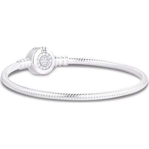 Signature Moments Sparkling Crown O Snake Chain Bracelet Sterling Silver Jewelry for Woman Wedding Bracelets For Jewelry Making
