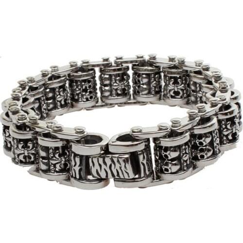 Fashion Punk Rock Skull Casting Chain Stainless Steel Bracelet Bangle Mens Jewelry For Biker Christmas Gifts