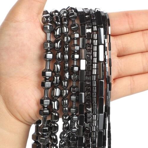 Natural Stone Beads Long Black Hematite Beads Round Loose Beads For Jewelry Making DIY Bracelet Accessories
