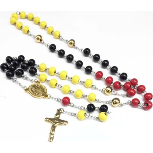76cm Rosary Chain Necklace Multicolor Stainless Steel Bead Chain Rosary Jesus Christ Cross Pendant Long Charm Necklace For Men