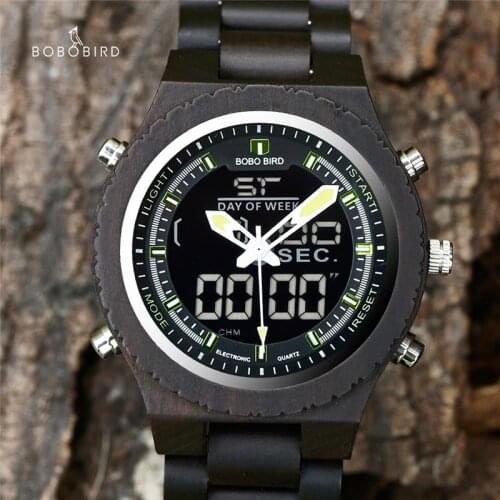 BOBO BIRD Watches Men Fashion Luxury Wood Digital Night Vision Chronograph Male Wristwatch with Week Display relojes para hombre