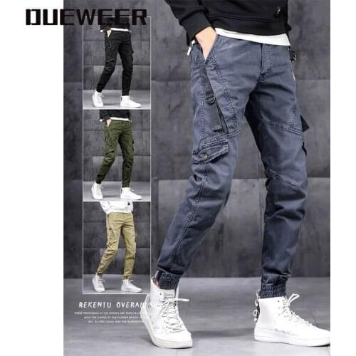 DUEWEER Cargo Pants Mens Spring And Autumn Casual Slim Fit Loose Full Length Trousers Overalls Japanese Streetwear