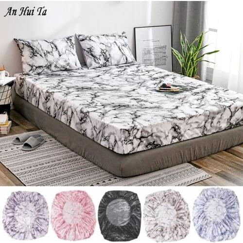 Elastic Fitted Sheet Deep Pockets Up To 14 Inches Marble Printed Brushed Microfiber Mattress Covers Set 5 Size 6 Colors