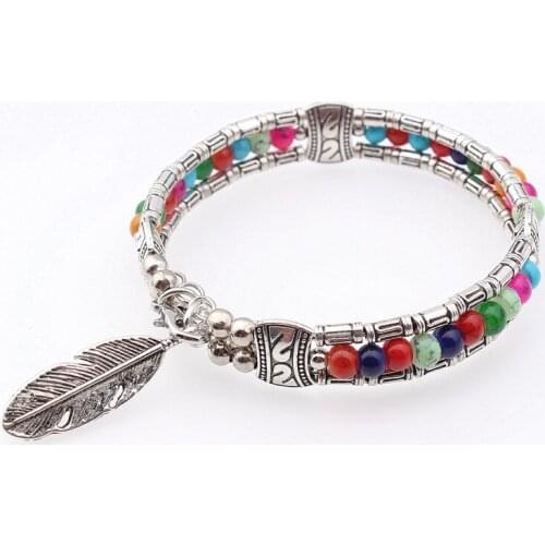 HOCOLE Fashion Bohemian Multilayer Beads Feather Bracelet Bangles for Women Girls Jewelry Pulseras Mujer Wrist band Party Gift