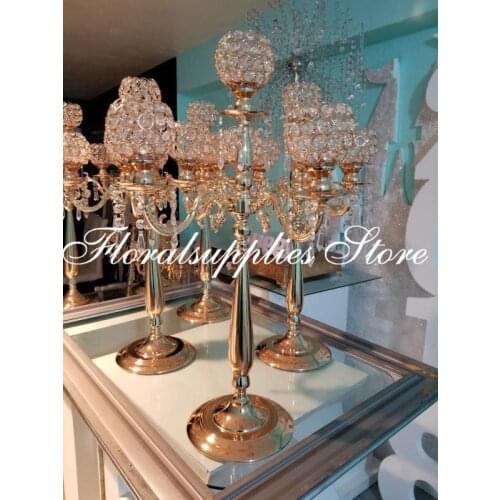 5 Arms Crystal Candelabras Wedding Candelabrum Metal Candle Holders Christmas Home Decoration 10 pcs / lot