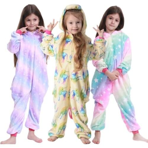 Girls Clothes Kigurumi Onesie For Children Unicorn Pajamas Winter Fleece Panda Unicornio Blanket Sleepers Boys Cartoon Jumsuits