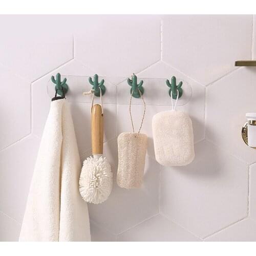 Creative Cactus Hook Cute Household Cartoon Traceless Door Back Hanger Rack Non-slip Sticking Hooks Wall Decoration for Home