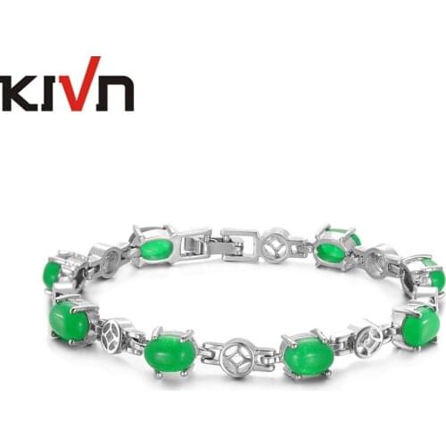 KIVN Fashion Jewelry Classic Green Stone Womens Girls Wedding Bridal Link Bracelets Mothers Christmas Birthday Gifts