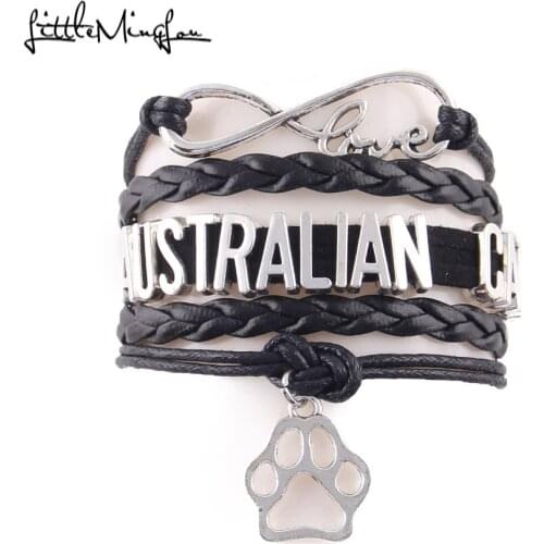 Little MingLou Infinity love Australian cattle dog Bracelet pet paw Charm leather wrap men bracelets & bangles for Women jewelry