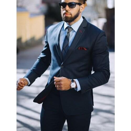 ANNIEBRITNEY Dark Blue 2 Piece Slim Men Business Suit Tailor Made Groom Wedding Tuxedo 2 Piece Prom Wedding Business Men Suit