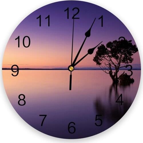 Sunset Tree Water Silhouette 3d Wall Clock Modern Design Farmhouse Decor Kitchen Vintage PVC Round Clock Living Room Decoration