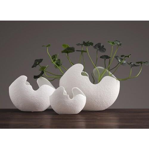 Nordic simple ceramic stem flower vase white Floral ornaments Home living room countertop decoration flower insert