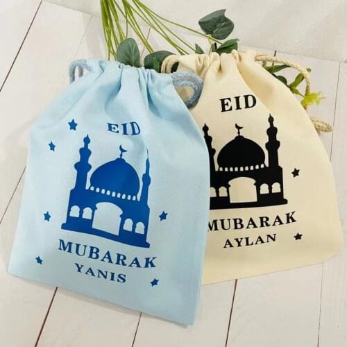 Personalized Eid Canvas Bag Candy Bag Ramadan Decoration Eid Mubarak Gift Bag Custom Text Islamic EID Muslim Festival Supplies