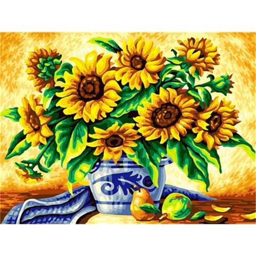 Sunflower Flower Printed Fabric 11CT Cross Stitch DIY Embroidery Complete Kit DMC Threads Painting Craft Hobby Different