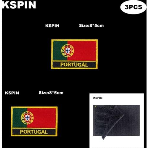 Rectangle National Flag Patch Hook Loop Portugal Badges Armband 3D Stick on Jacket Backpack Stickers