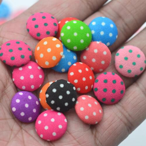 16mm 50pcs/lot polka-dot printing fabric covered round button with flat back as jewelry accessories