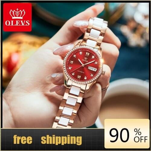 OLEVS luxury automatic watch for women Set of ceramic bracelets diamond waterproof wristwatch gifts Womens Montre 6637 3Bar